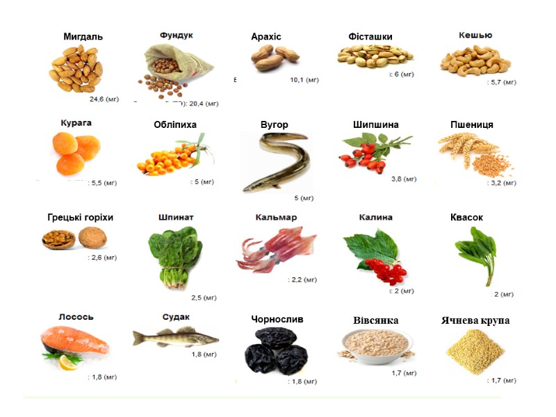 Мигдаль Арахіс  Фісташки  Обліпиха  Вугор  Шипшина  Пшениця  Грецькі